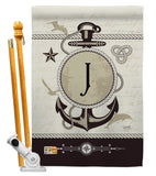Nautical J Initial - Nautical Coastal Vertical Impressions Decorative Flags HG130192 Made In USA