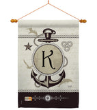 Nautical K Initial - Nautical Coastal Vertical Impressions Decorative Flags HG130193 Made In USA