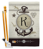 Nautical K Initial - Nautical Coastal Vertical Impressions Decorative Flags HG130193 Made In USA