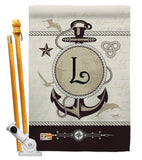 Nautical L Initial - Nautical Coastal Vertical Impressions Decorative Flags HG130194 Made In USA