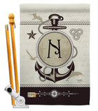 Nautical N Initial - Nautical Coastal Vertical Impressions Decorative Flags HG130196 Made In USA