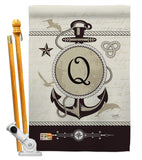 Nautical Q Initial - Nautical Coastal Vertical Impressions Decorative Flags HG130199 Made In USA