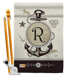 Nautical R Initial - Nautical Coastal Vertical Impressions Decorative Flags HG130200 Made In USA