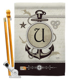 Nautical U Initial - Nautical Coastal Vertical Impressions Decorative Flags HG130203 Made In USA