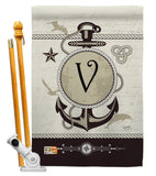 Nautical V Initial - Nautical Coastal Vertical Impressions Decorative Flags HG130204 Made In USA