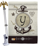 Nautical Y Initial - Nautical Coastal Vertical Impressions Decorative Flags HG130207 Made In USA