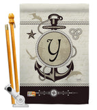 Nautical Y Initial - Nautical Coastal Vertical Impressions Decorative Flags HG130207 Made In USA