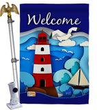 Welcome Red Lighthouse - Nautical Coastal Vertical Impressions Decorative Flags HG137077 Made In USA