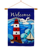 Welcome Red Lighthouse - Nautical Coastal Vertical Impressions Decorative Flags HG137077 Made In USA