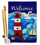 Welcome Red Lighthouse - Nautical Coastal Vertical Impressions Decorative Flags HG137077 Made In USA