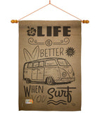 Life is Better When you Surf Kombi Bus - Nautical Coastal Vertical Impressions Decorative Flags HG191193 Made In USA