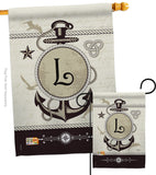 Nautical L Initial - Nautical Coastal Vertical Impressions Decorative Flags HG130194 Made In USA