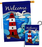 Welcome Red Lighthouse - Nautical Coastal Vertical Impressions Decorative Flags HG137077 Made In USA