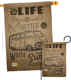 Life is Better When you Surf Kombi Bus - Nautical Coastal Vertical Impressions Decorative Flags HG191193 Made In USA