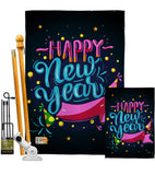 Popping Happy New Year - New Year Winter Vertical Impressions Decorative Flags HG116010 Made In USA