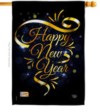 Gold Happy New Year - New Year Winter Vertical Impressions Decorative Flags HG192047 Made In USA