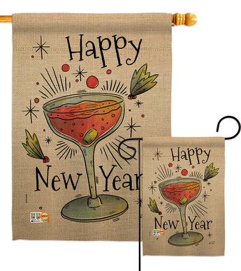Cheers Happy New Year - New Year Winter Vertical Impressions Decorative Flags HG137120 Made In USA