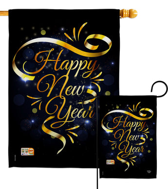 Gold Happy New Year - New Year Winter Vertical Impressions Decorative Flags HG192047 Made In USA