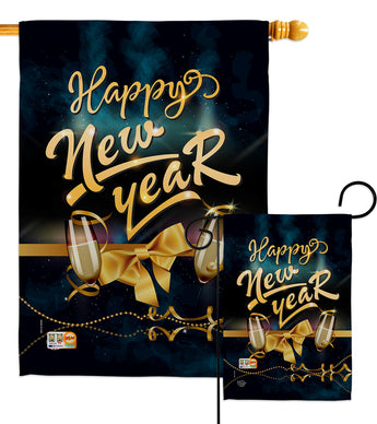 Cheerful New Year - New Year Winter Vertical Impressions Decorative Flags HG192146 Made In USA