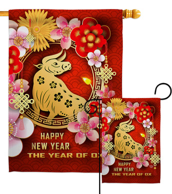 Year Of Ox - New Year Winter Vertical Impressions Decorative Flags HG192308 Made In USA