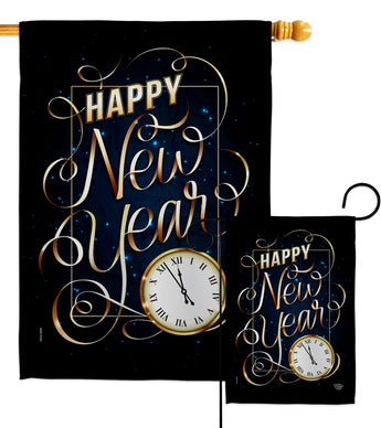 New Year Clock - New Year Winter Vertical Impressions Decorative Flags HG192691 Made In USA