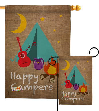 Happy Campers - Outdoor Nature Vertical Impressions Decorative Flags HG109045 Made In USA