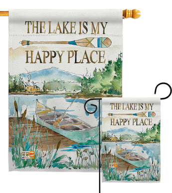 Lake is Happy Place - Outdoor Nature Vertical Impressions Decorative Flags HG109070 Made In USA