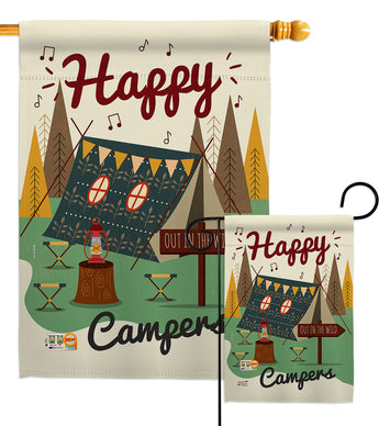 Happy Campers - Outdoor Nature Vertical Impressions Decorative Flags HG137011 Made In USA