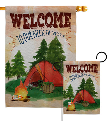 Welcome to our Neck of Wood Camping - Outdoor Nature Vertical Impressions Decorative Flags HG191106 Made In USA