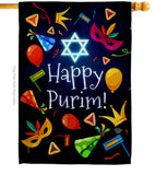 Happy Purim - Party & Celebration Special Occasion Vertical Impressions Decorative Flags HG192592 Made In USA