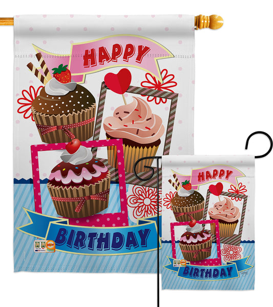 Birthday Cupcake - Party & Celebration Special Occasion Vertical Impressions Decorative Flags HG115096 Made In USA