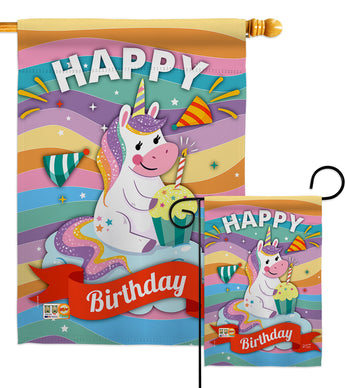 Unicorn Happy Birthday - Party & Celebration Special Occasion Vertical Impressions Decorative Flags HG137055 Made In USA