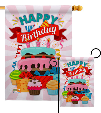 Happy Birthday Cake - Party & Celebration Special Occasion Vertical Impressions Decorative Flags HG137080 Made In USA