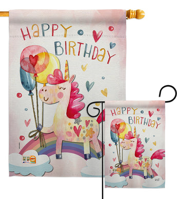 Unicorn Birthday - Party & Celebration Special Occasion Vertical Impressions Decorative Flags HG137163 Made In USA