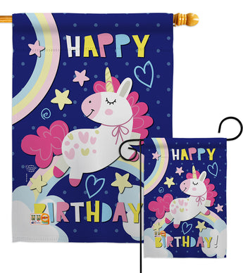 Cute Unicorn Birthday - Party & Celebration Special Occasion Vertical Impressions Decorative Flags HG192166 Made In USA