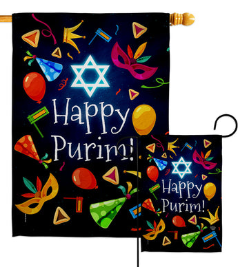 Happy Purim - Party & Celebration Special Occasion Vertical Impressions Decorative Flags HG192592 Made In USA