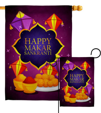 Happy Makar Sankranti - Party & Celebration Special Occasion Vertical Impressions Decorative Flags HG192593 Made In USA