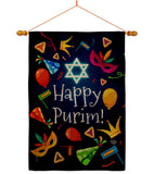 Happy Purim - Party & Celebration Special Occasion Vertical Impressions Decorative Flags HG192592 Made In USA