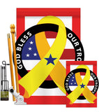 God Bless Our Troops - Patriotic Americana Vertical Applique Decorative Flags HG111047