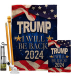 Trump Will Be Back 2024 - Patriotic Americana Vertical Impressions Decorative Flags HG170177 Made In USA