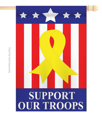 Support Our Troops 5 Star - Patriotic Americana Vertical Applique Decorative Flags HG111043