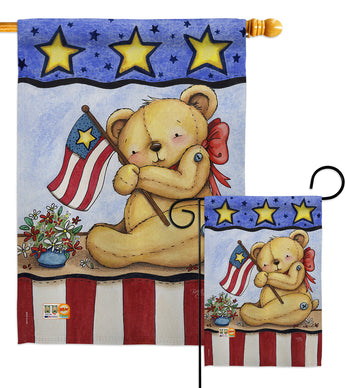 Pat Bear - Patriotic Americana Vertical Impressions Decorative Flags HG111006 Made In USA