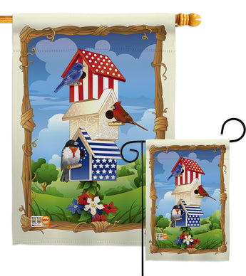 Star Spangled Birdhouse - Patriotic Americana Vertical Impressions Decorative Flags HG111058 Made In USA