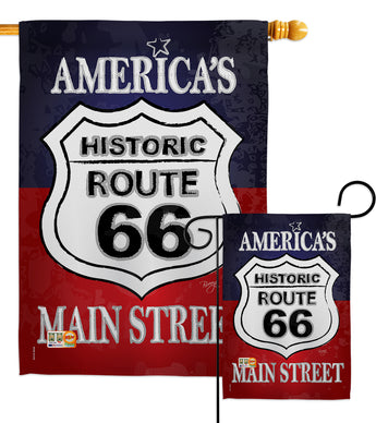 Route 66 - Patriotic Americana Vertical Impressions Decorative Flags HG111059 Made In USA