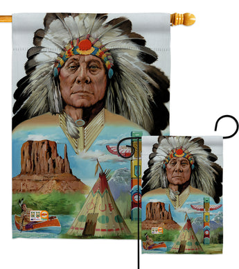 Native American - Patriotic Americana Vertical Impressions Decorative Flags HG111064 Made In USA