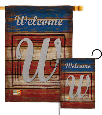 Patriotic W Initial - Patriotic Americana Vertical Impressions Decorative Flags HG130127 Made In USA