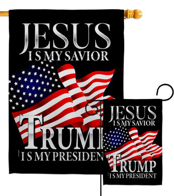 Jesus Savior Trump President - Patriotic Americana Vertical Impressions Decorative Flags HG170204 Made In USA