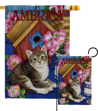 America Proud Kitten Cat - Patriotic Americana Vertical Impressions Decorative Flags HG191215 Made In USA