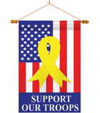 Support Our Troops - Patriotic Americana Vertical Applique Decorative Flags HG111042