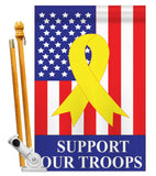 Support Our Troops - Patriotic Americana Vertical Applique Decorative Flags HG111042